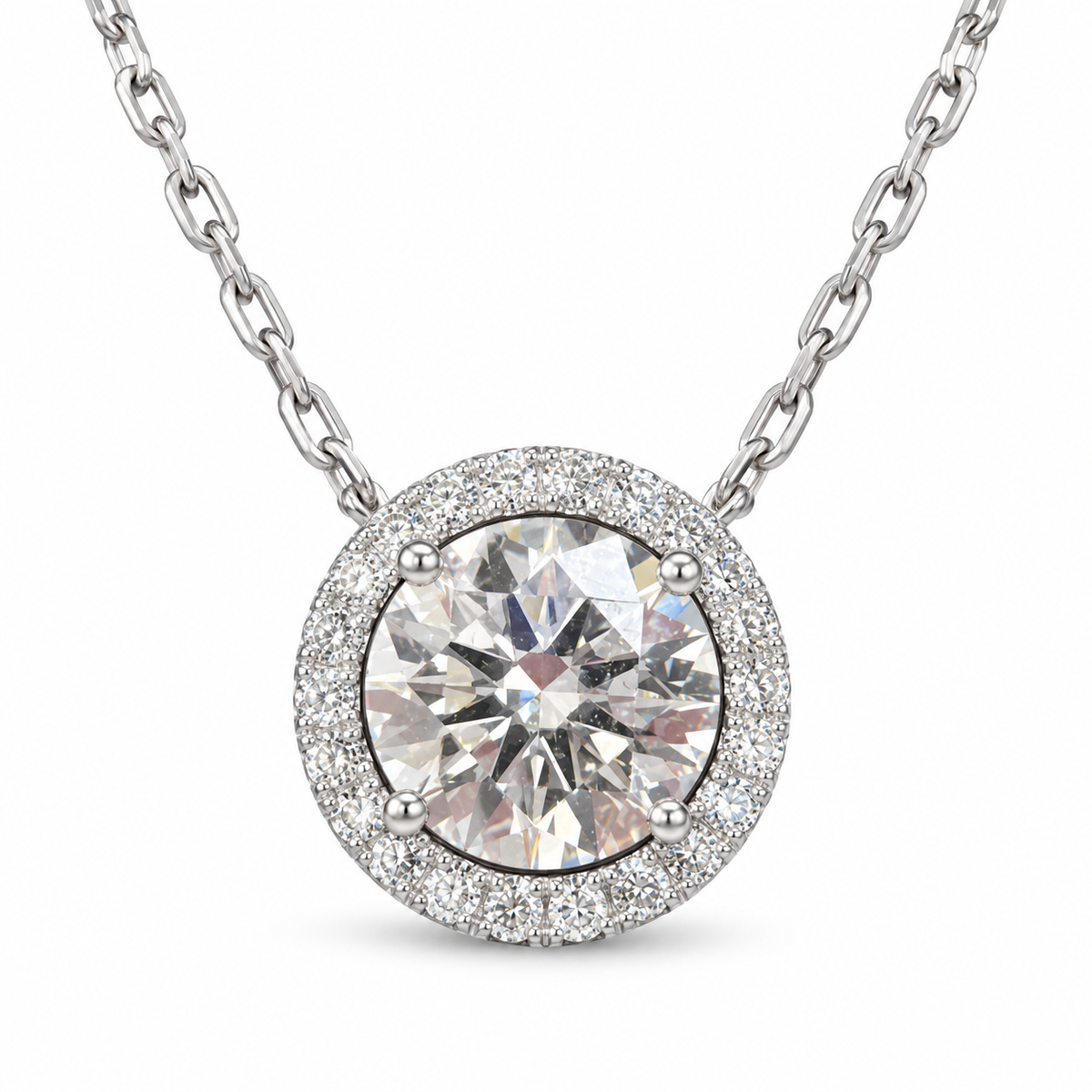 Round Lab Grown Diamond Halo Necklace