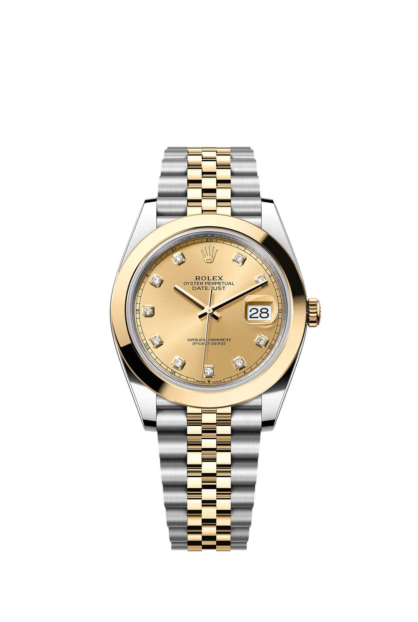 Rolex Datejust 41 126303 — Champagne Diamond Dial, Smooth Bezel, Jubilee