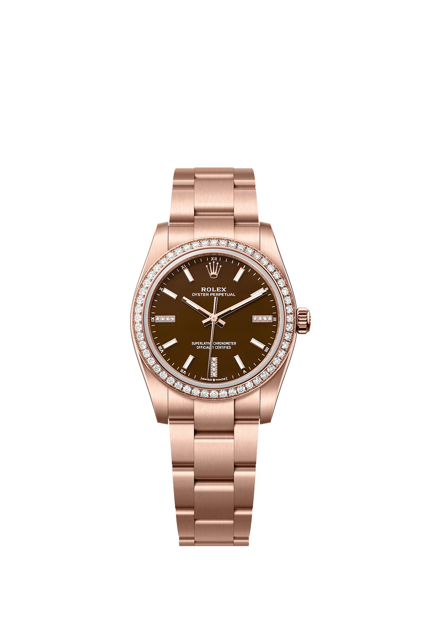 Rolex Oyster Perpetual 34 124245RBR — Everose Gold, Brown Stone Diamond Dial