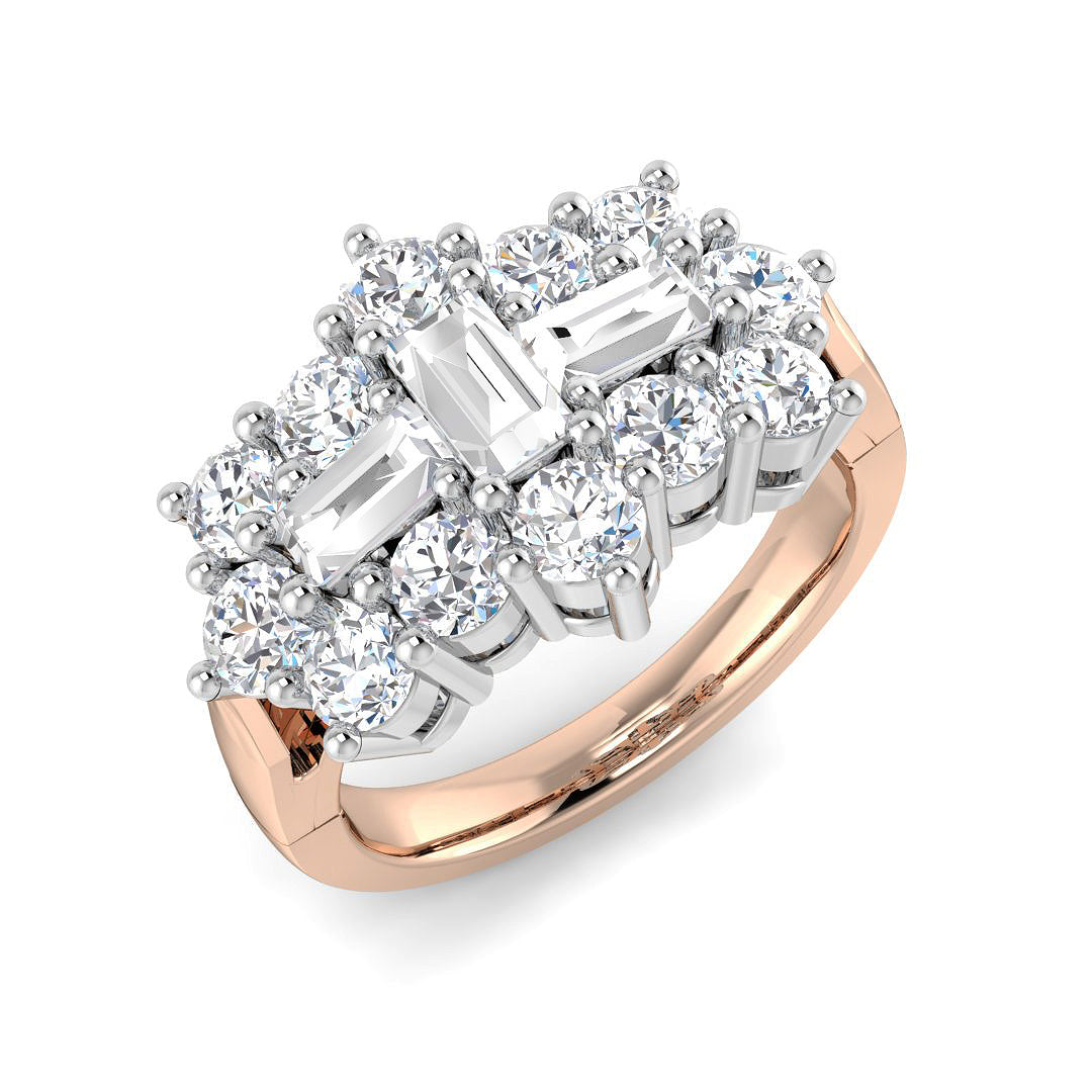 Baguette & Brilliant Diamond Ring 2.0ct – DRHQ926 – 18k Rose Gold