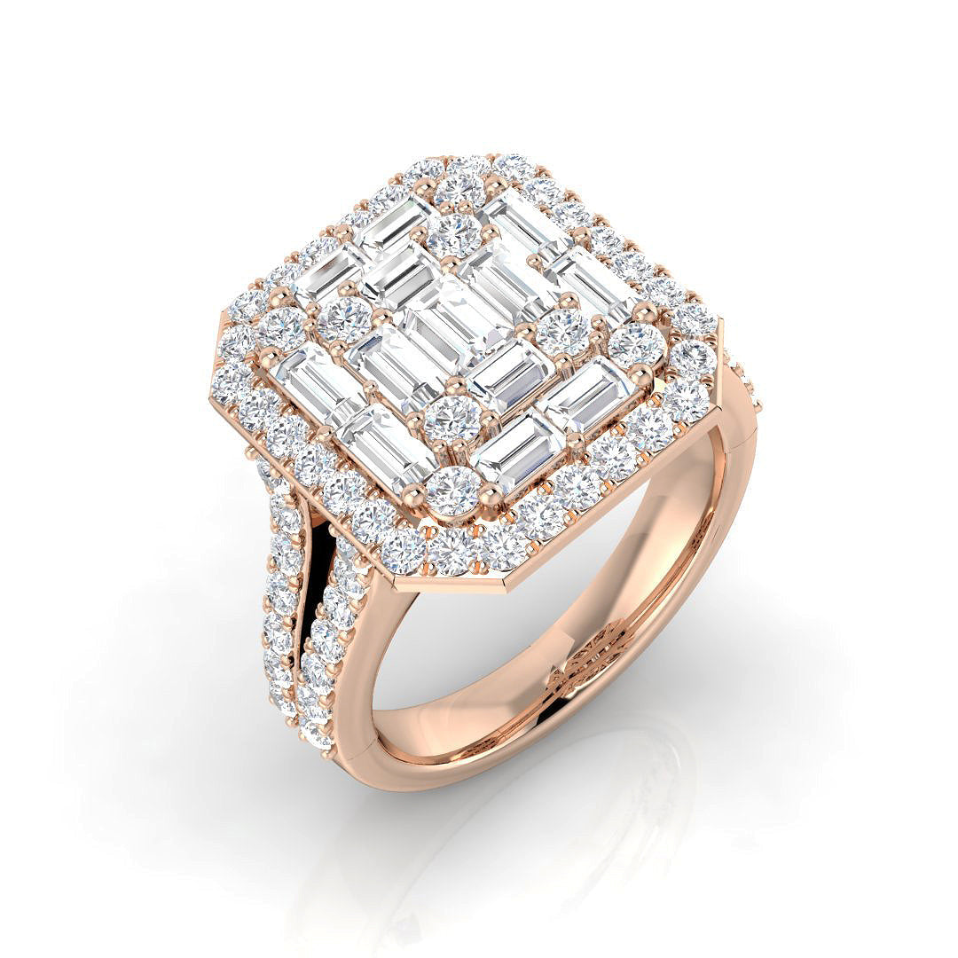 Baguette & Brilliant Diamond Ring 1.41ct–2.1ct – SR85 – 18k Rose Gold