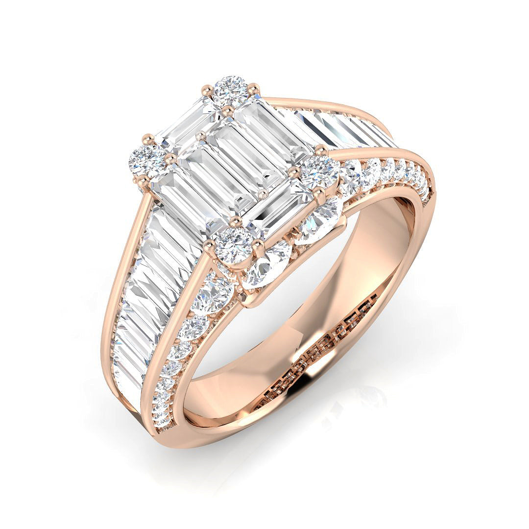 Baguette & Brilliant Diamond Ring 2.6ct–3.13ct – SR406 – 18k Rose Gold