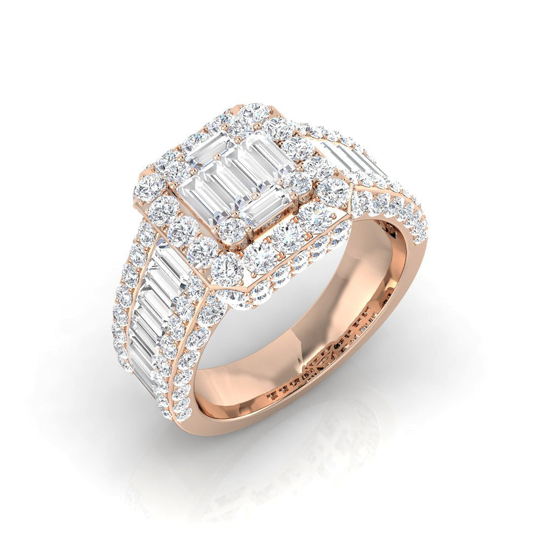 Baguette & Brilliant Diamond Ring 1.1ct–3.72ct – SR551 – 18k Rose Gold