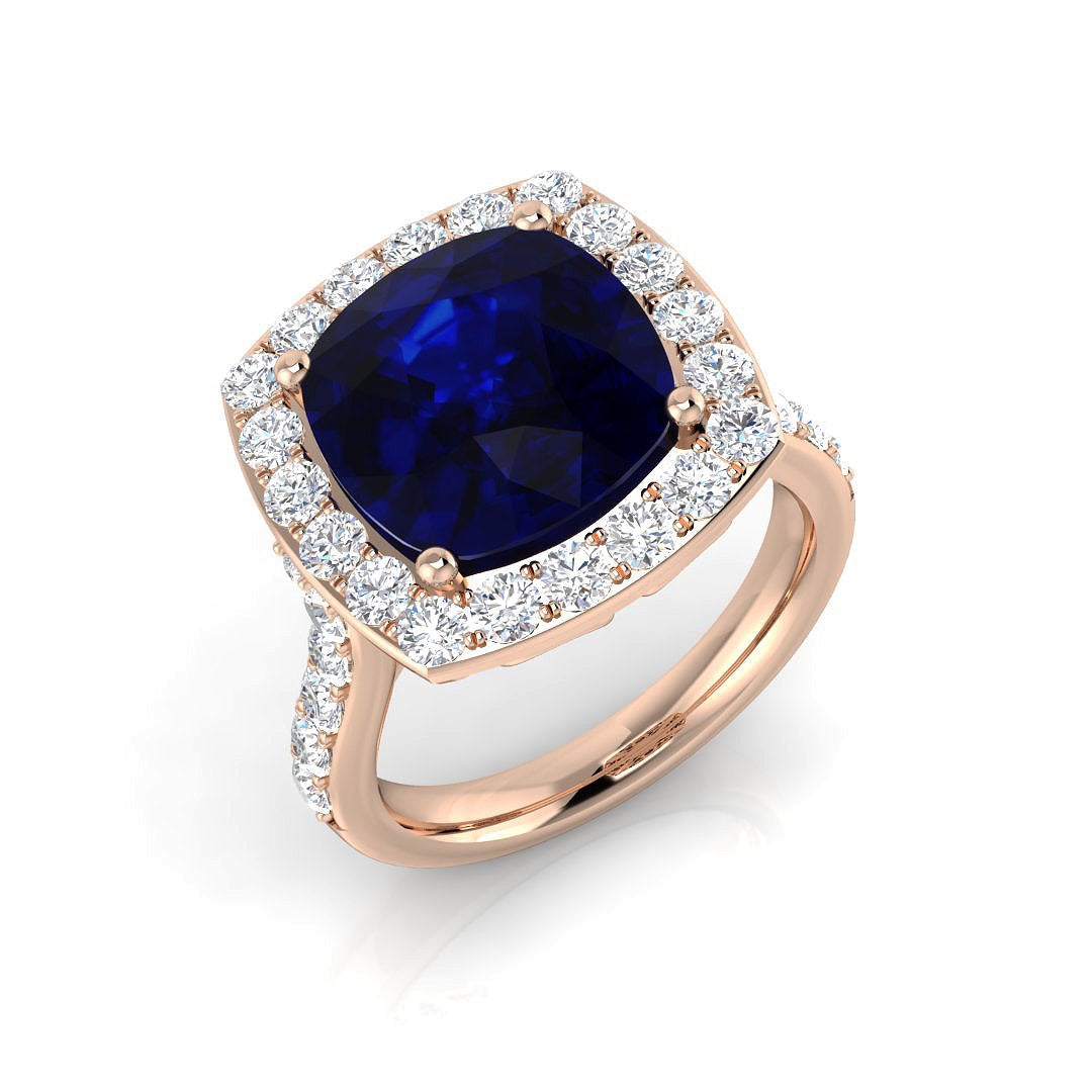 Blue Sapphire Diamond Ring 6.14ct–6.27ct – SR706~BS – 18k Rose Gold