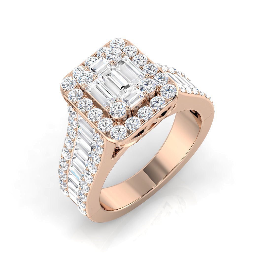 Baguette & Brilliant Diamond Ring 1.15ct–1.92ct – SR932 – 18k Rose Gold