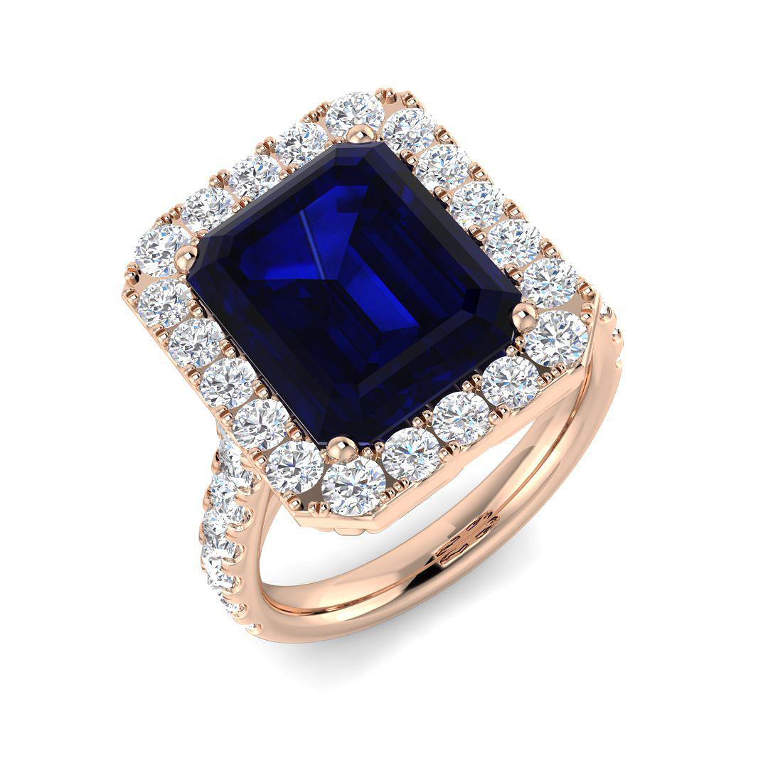 Blue Sapphire Diamond Ring 0.56ct–7.29ct – SR379~BS – 18k Rose Gold
