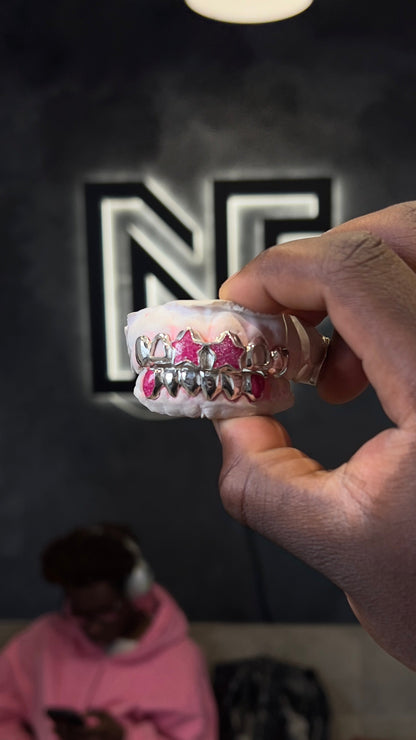 6 on 6 Pink Star Enamel Grillz