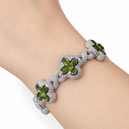 Olive Green Moissanite Flower Infinity Bracelet