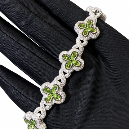 Olive Green Moissanite Flower Infinity Bracelet