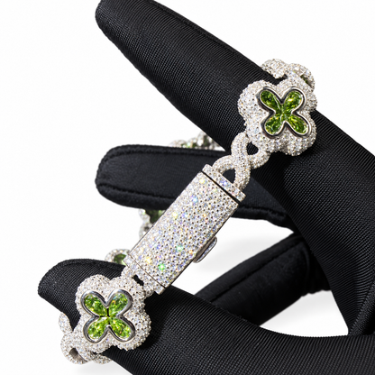 Olive Green Moissanite Flower Infinity Bracelet