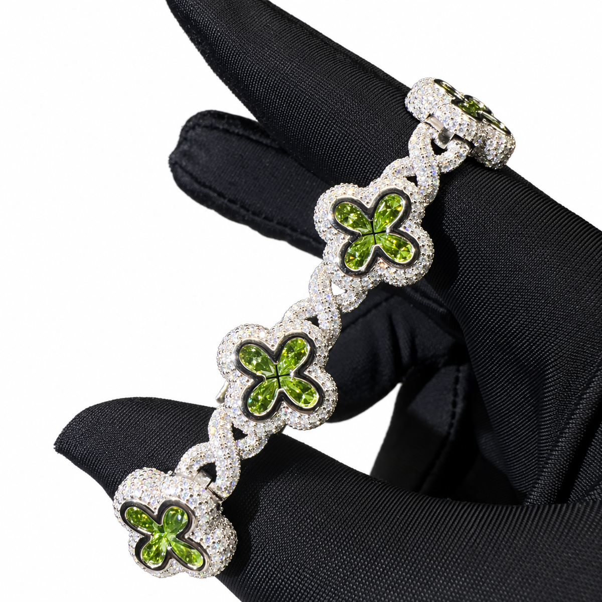 Olive Green Moissanite Flower Infinity Bracelet