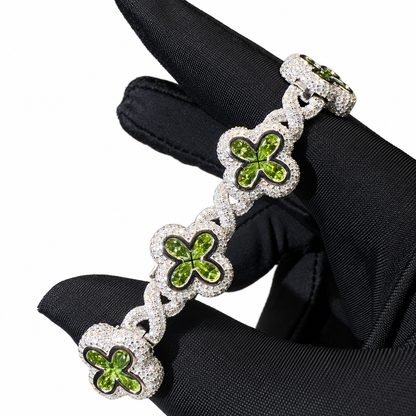 Olive Green Moissanite Flower Infinity Bracelet