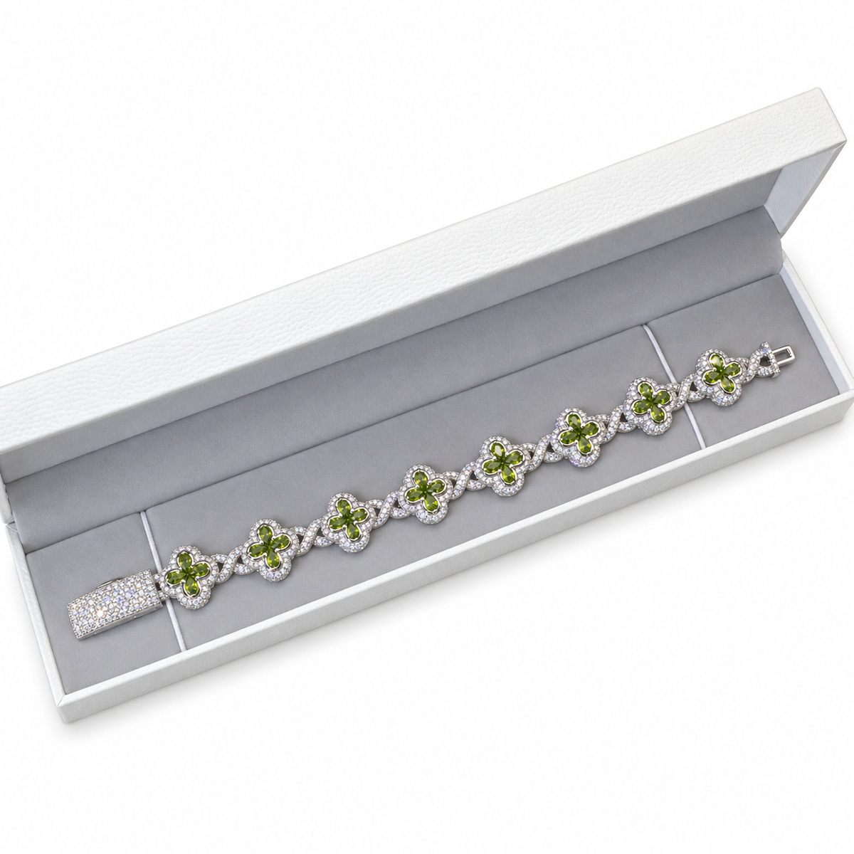 Olive Green Moissanite Flower Infinity Bracelet