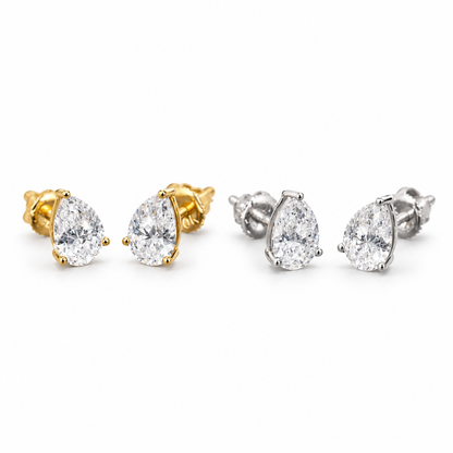 10K Gold Pear-Cut Lab-Grown Diamond Stud Earrings with Screw-Backs