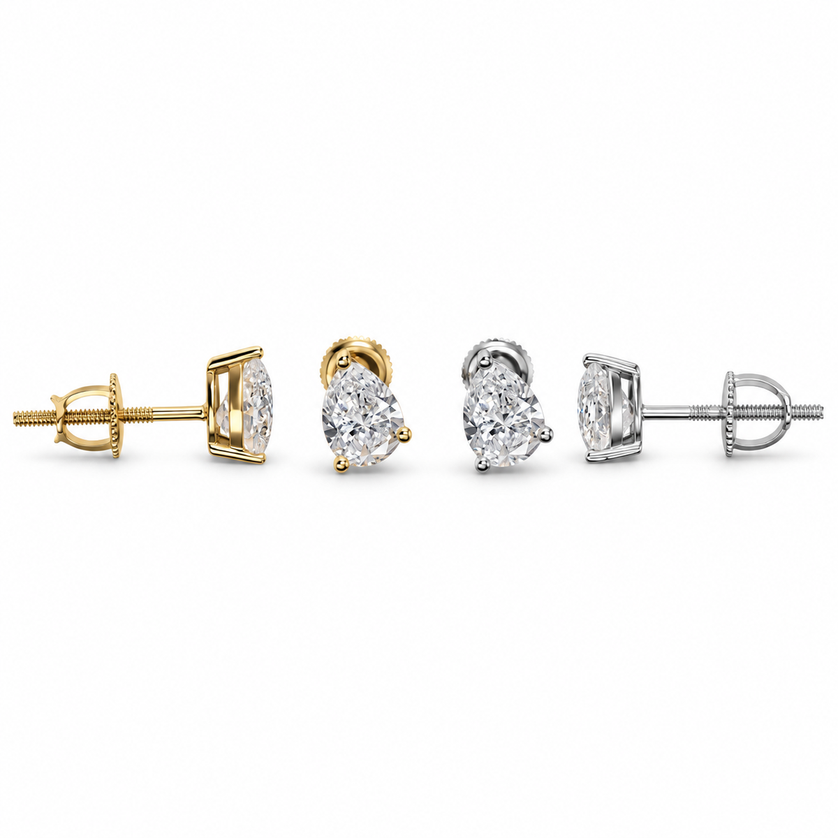 10K Gold Pear-Cut Lab-Grown Diamond Stud Earrings with Screw-Backs