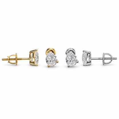 10K Gold Pear-Cut Lab-Grown Diamond Stud Earrings with Screw-Backs