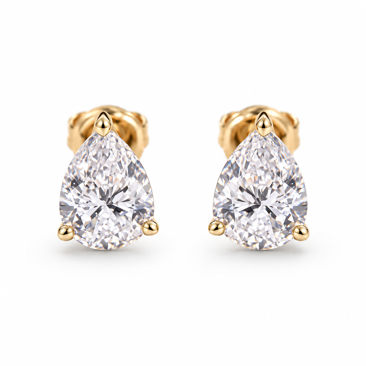 10K Gold Pear-Cut Lab-Grown Diamond Stud Earrings with Screw-Backs