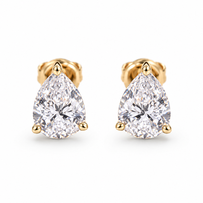 10K Gold Pear-Cut Lab-Grown Diamond Stud Earrings with Screw-Backs