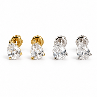 10K Gold Pear-Cut Lab-Grown Diamond Stud Earrings with Screw-Backs