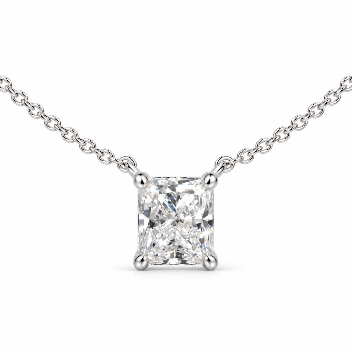 IGI Certified 10k White Gold 1.04ct Princess Cut Lab Grown Diamond Pendant Necklace