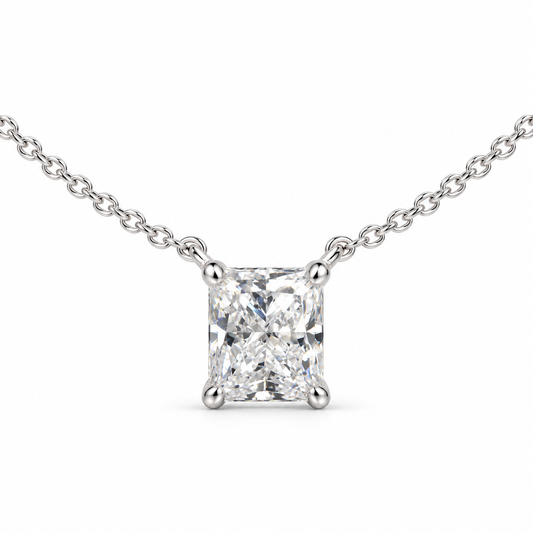 IGI Certified 9ct White Gold 1.04ct Princess Cut Lab Grown Diamond Pendant Necklace