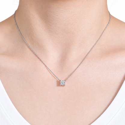 IGI Certified 10k White Gold 1.04ct Princess Cut Lab Grown Diamond Pendant Necklace