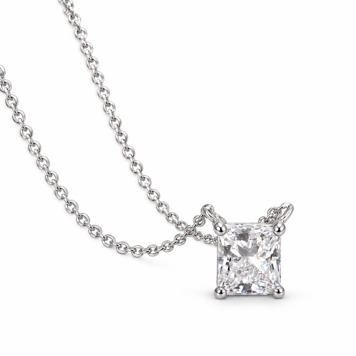IGI Certified 10k White Gold 1.04ct Princess Cut Lab Grown Diamond Pendant Necklace