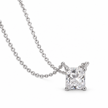 IGI Certified 10k White Gold 1.04ct Princess Cut Lab Grown Diamond Pendant Necklace