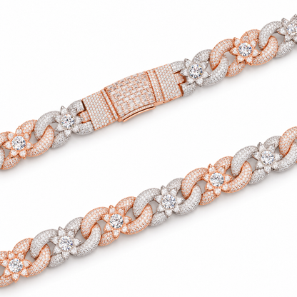 18mm 3 Row Moissanite Cuban Link Chain in 925 Sterling Silver