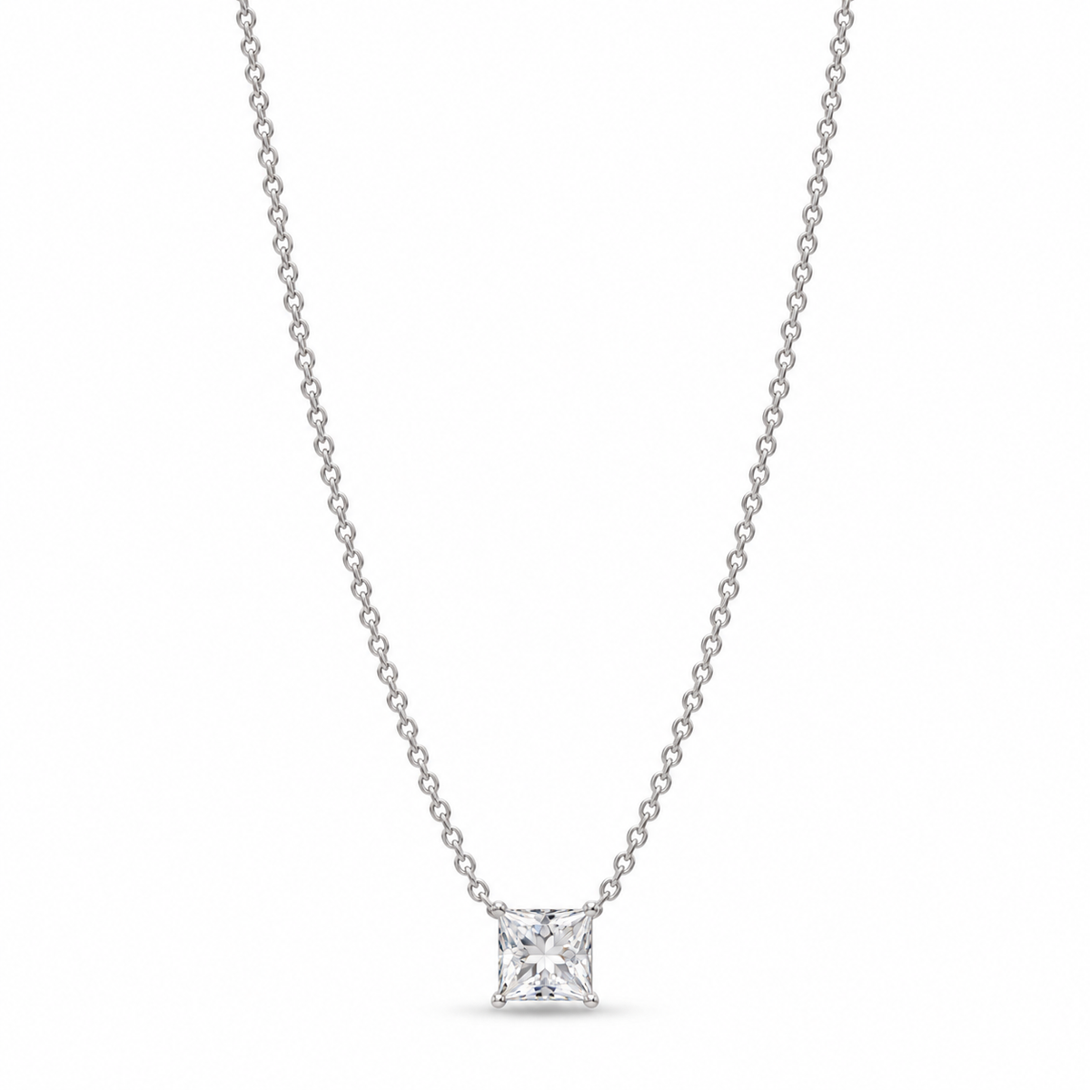 IGI Certified 10k White Gold 1.04ct Princess Cut Lab Grown Diamond Pendant Necklace