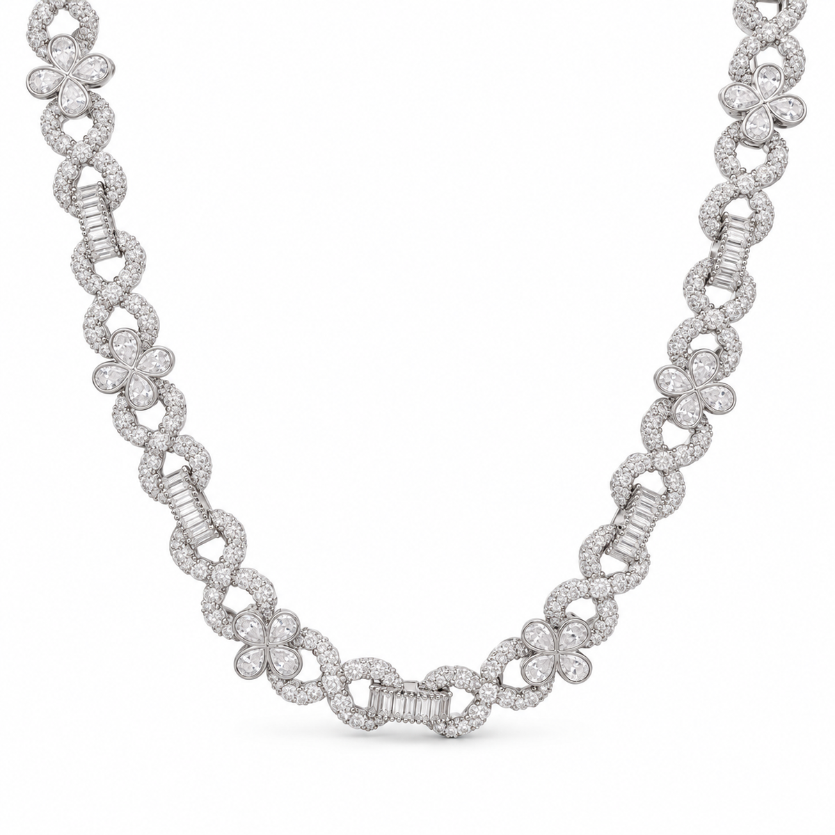 Flower Infinity Cuban Link Chain with Baguette and Pear