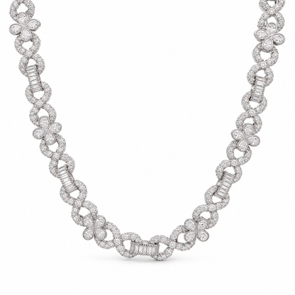 Flower Infinity Cuban Link Chain with Baguette and Pear