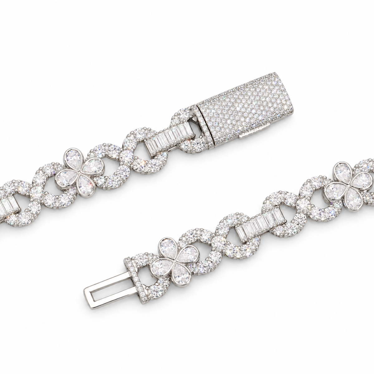 Flower Infinity Cuban Link Chain with Baguette and Pear