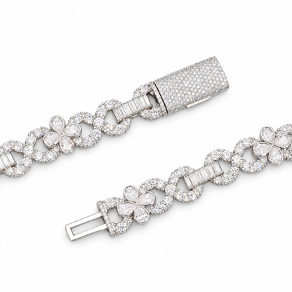 Flower Infinity Cuban Link Chain with Baguette and Pear