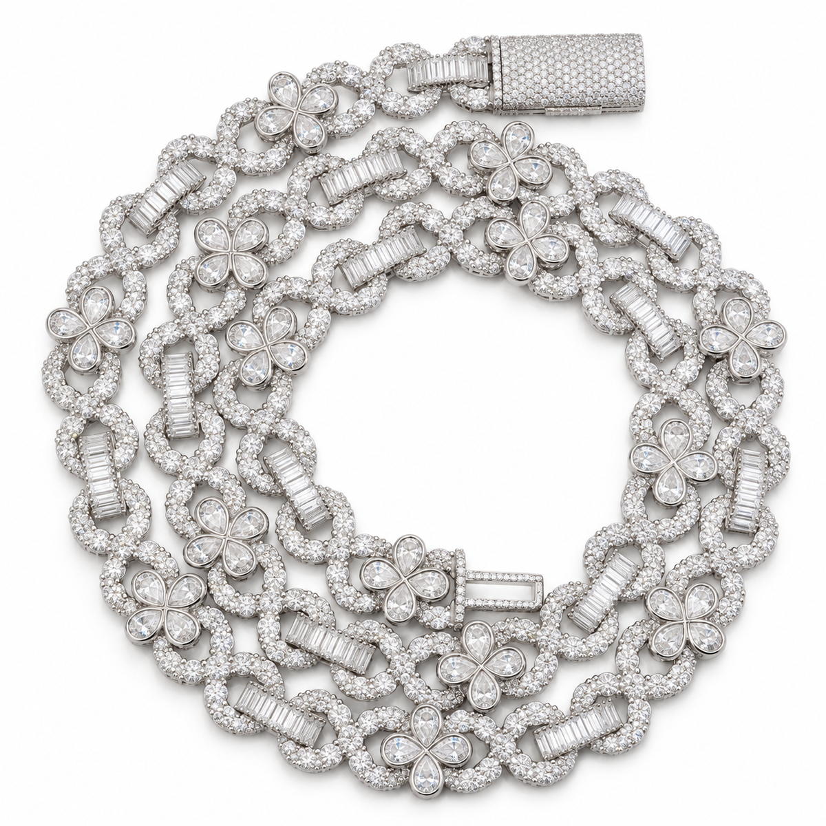 Flower Infinity Cuban Link Chain with Baguette and Pear
