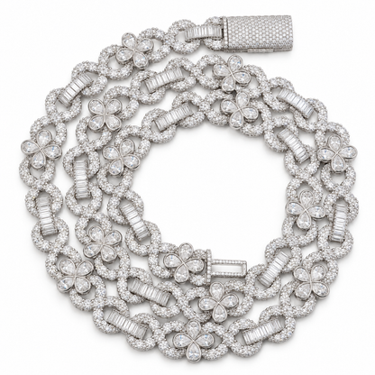 Flower Infinity Cuban Link Chain with Baguette and Pear
