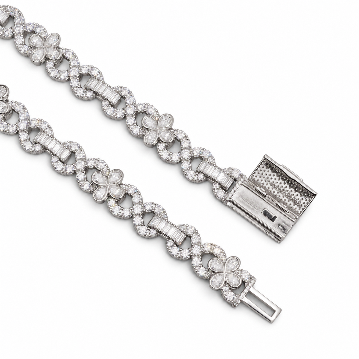 Flower Infinity Cuban Link Chain with Baguette and Pear