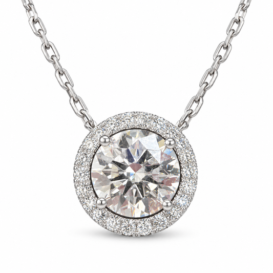 Round Lab Grown Diamond Halo Necklace