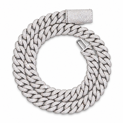 13mm Lab-Grown Diamond Flower-Set Cuban Link Chain
