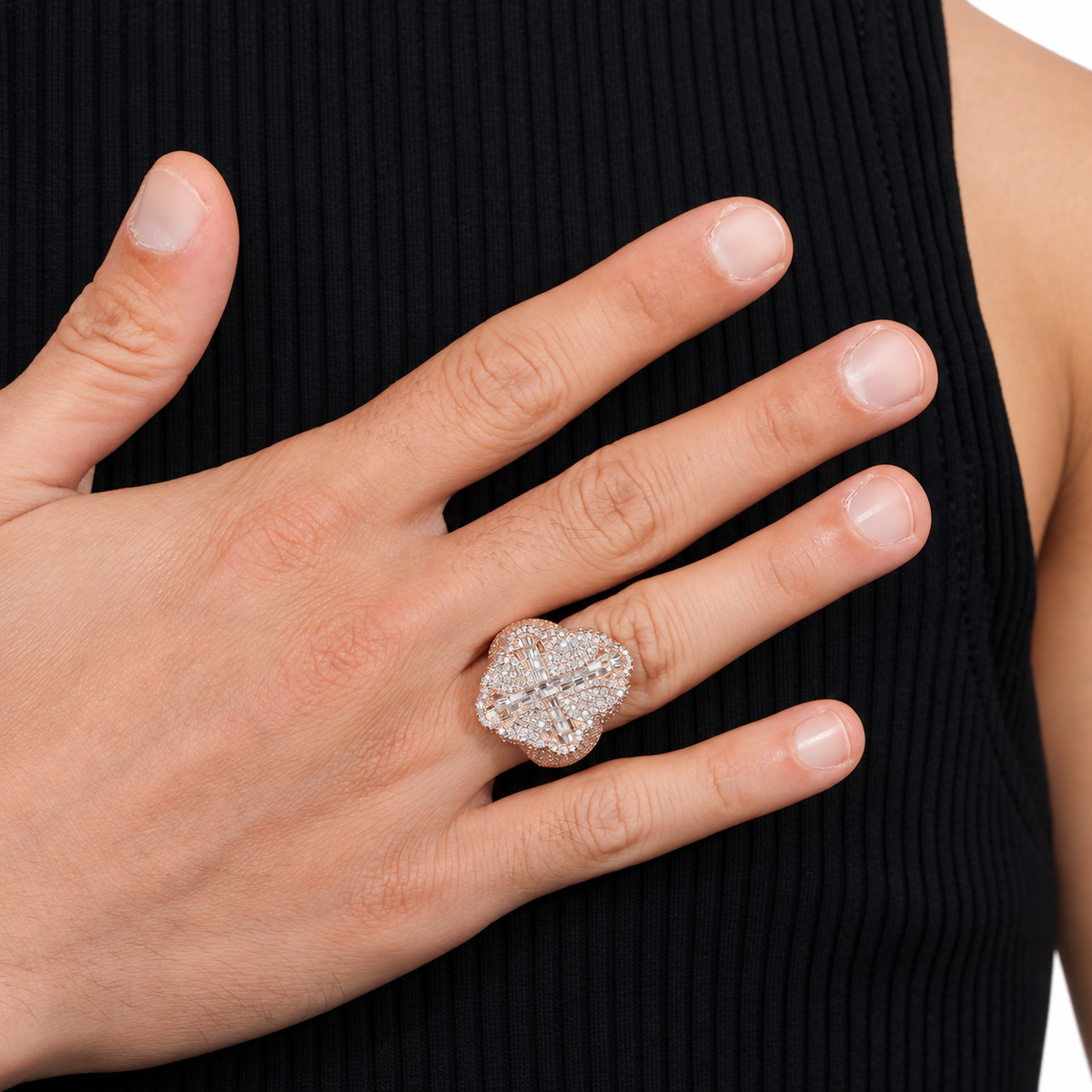 Natural Diamond Cross Ring