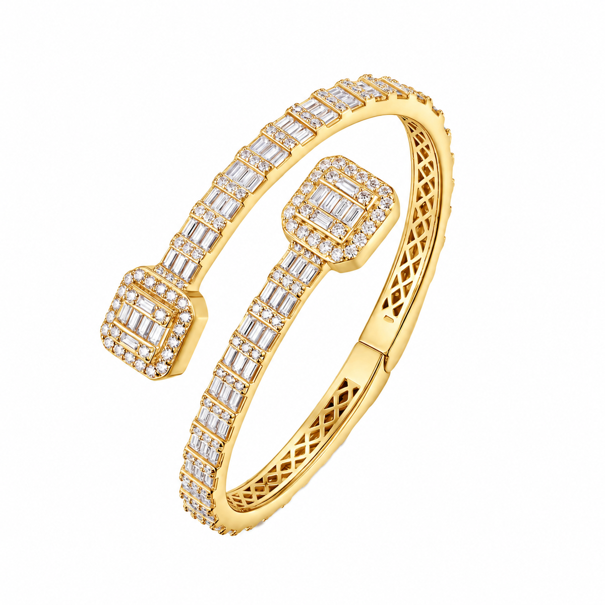 Sterling Silver Iced Out Baguette Moissanite Bangle