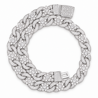 18mm 3 Row Moissanite Cuban Link Chain in 925 Sterling Silver