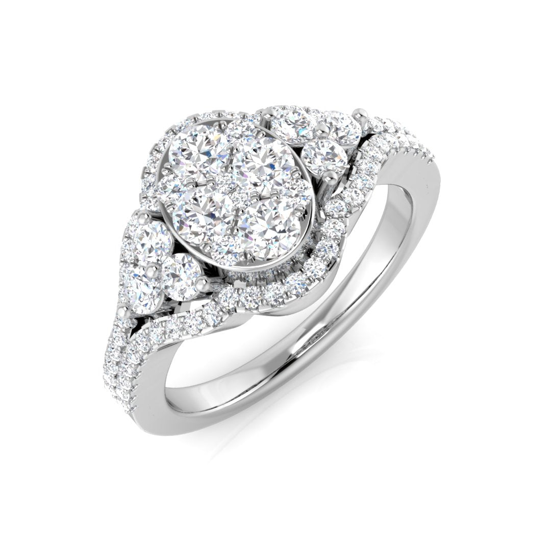 Cluster Diamond Ring 0.78ct – DNR0986 – 18k White Gold