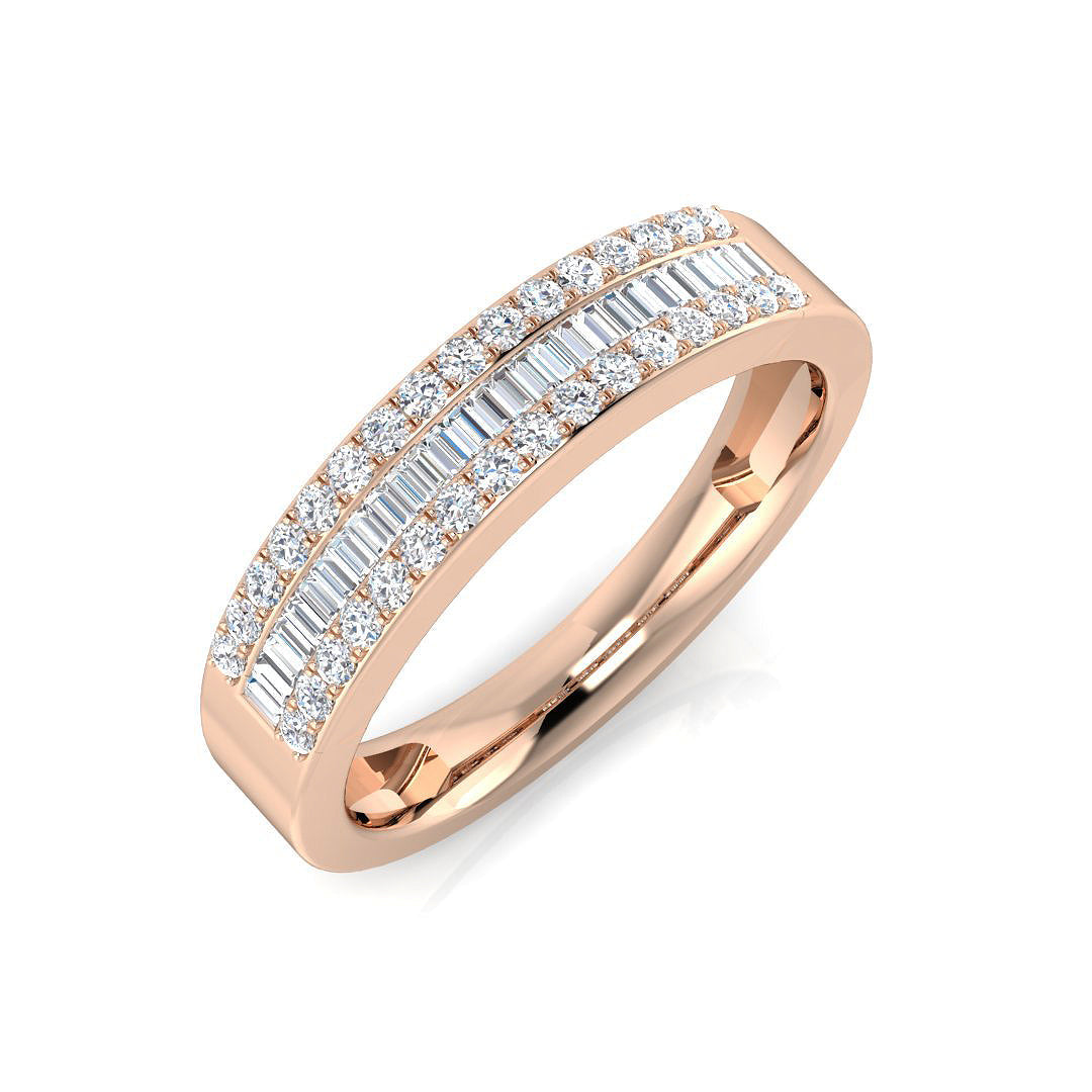Baguette & Brilliant Diamond Ring 0.3ct–0.31ct – DNR208 – 18k Rose Gold