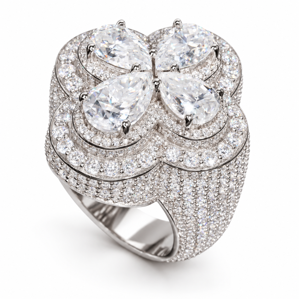 Cross Pear-Cut Moissanite Ring