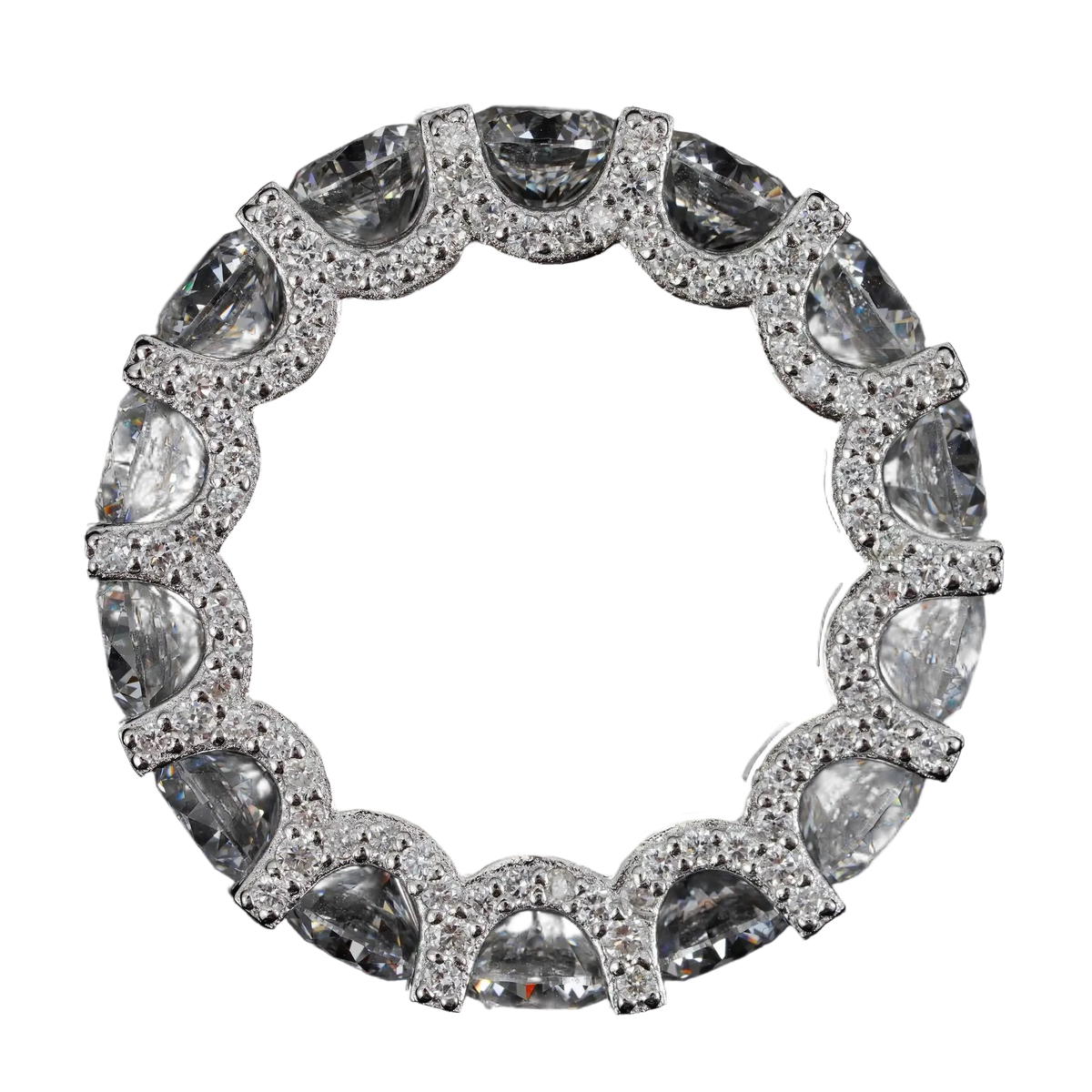 A silver-tone circular bracelet or anklet embellished with clear teardrop-shaped crystals and small pavé stones, shown on a black background with a ZUANFA logo in the top-left corner.