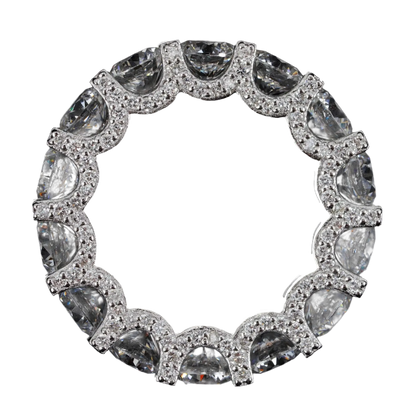 A silver-tone circular bracelet or anklet embellished with clear teardrop-shaped crystals and small pavé stones, shown on a black background with a ZUANFA logo in the top-left corner.
