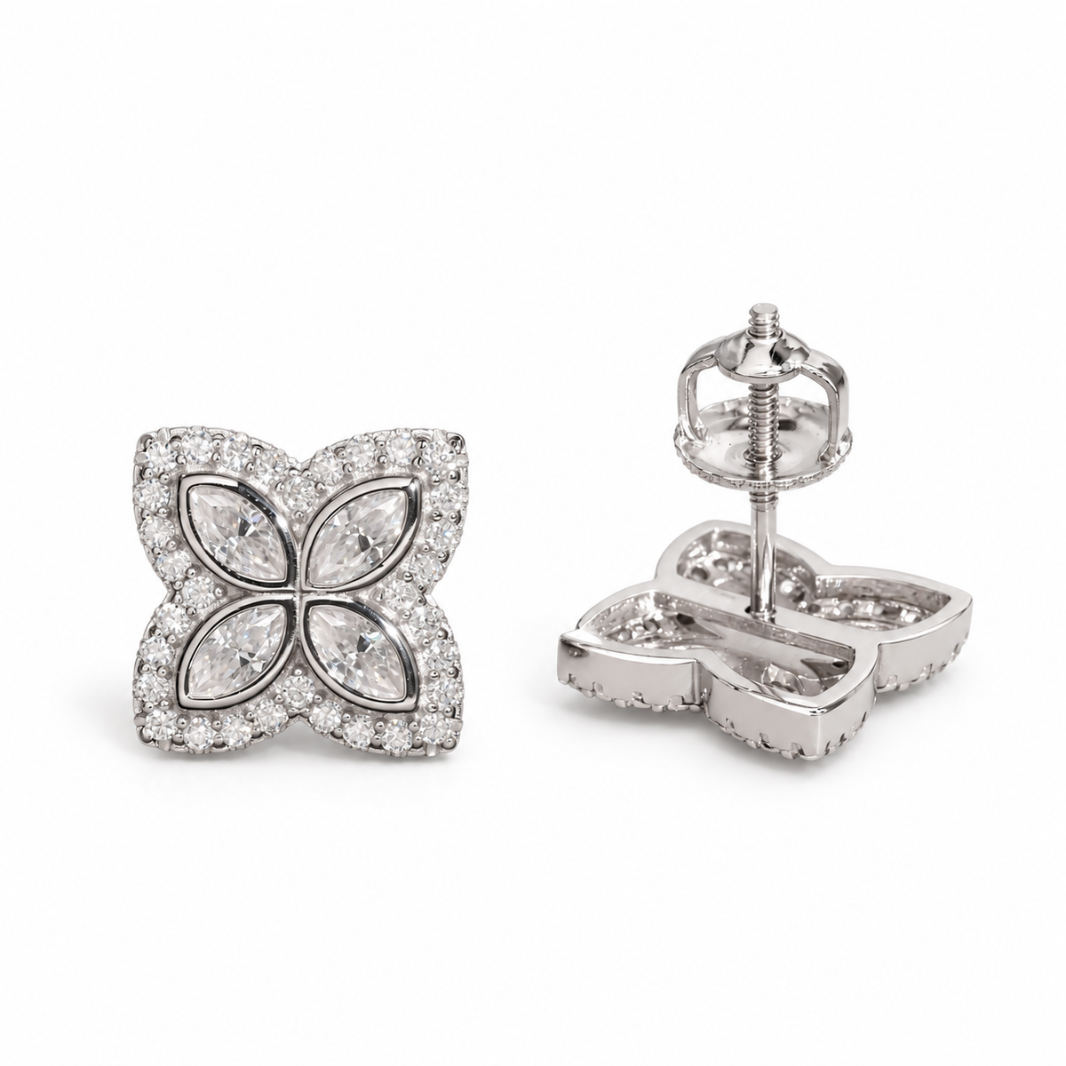 Marquise Flower Screw Back Stud Earring by Noir Flare – view 5