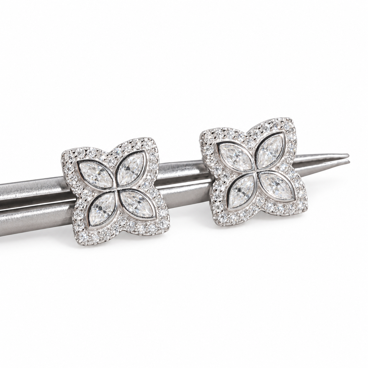 Marquise Flower Screw Back Stud Earring by Noir Flare – view 3