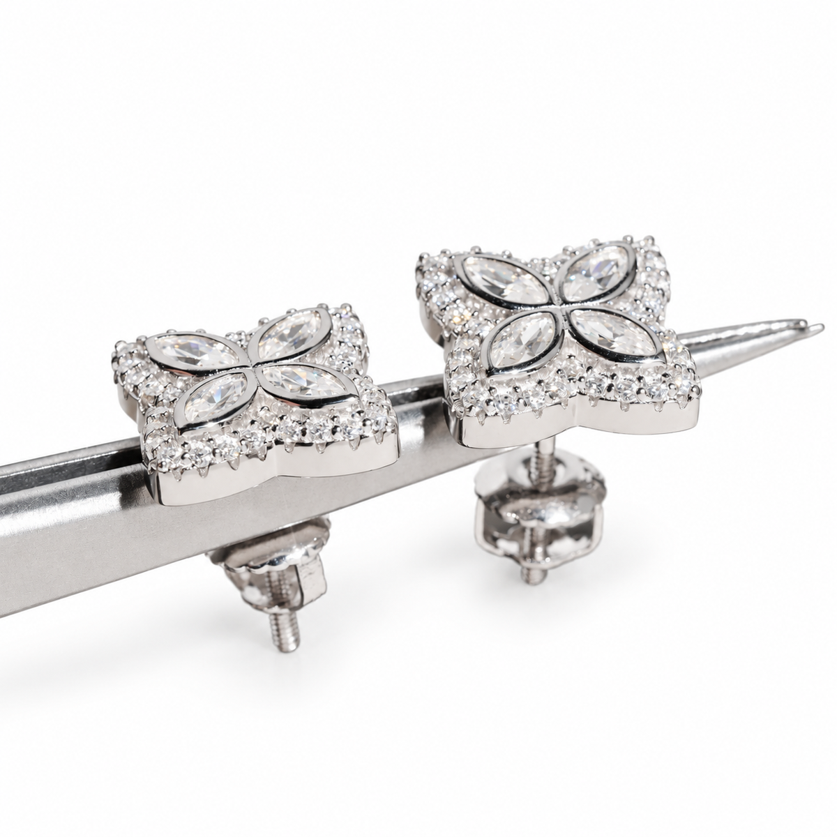 Marquise Flower Screw Back Stud Earring by Noir Flare – view 6
